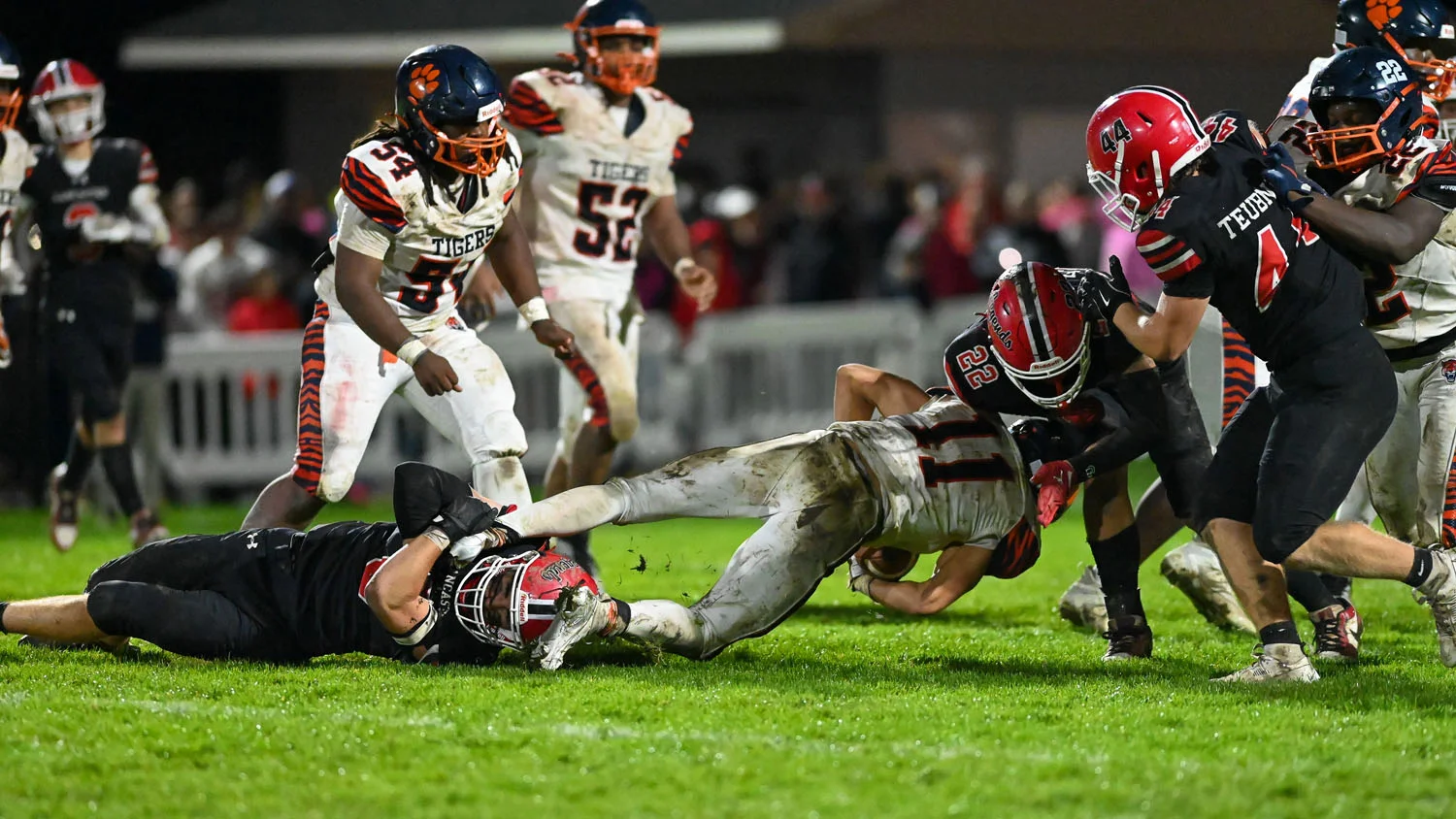 Making the tackle against Bennett