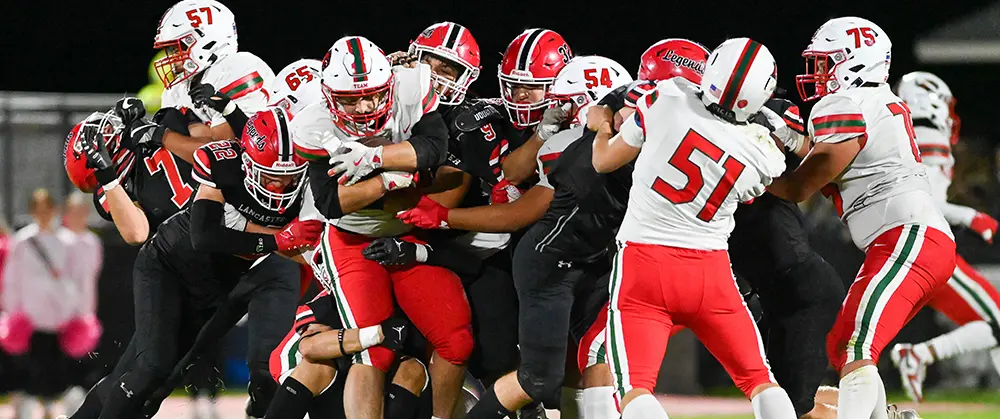 Lancaster making the gang tackle